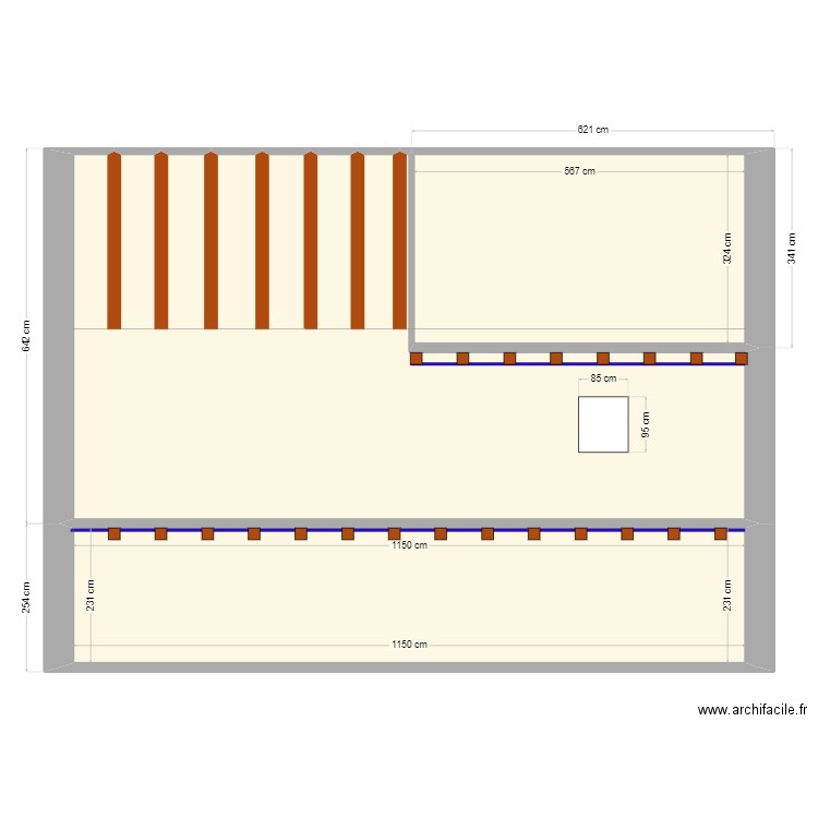 Coupe façade. Plan de 3 pièces et 93 m2