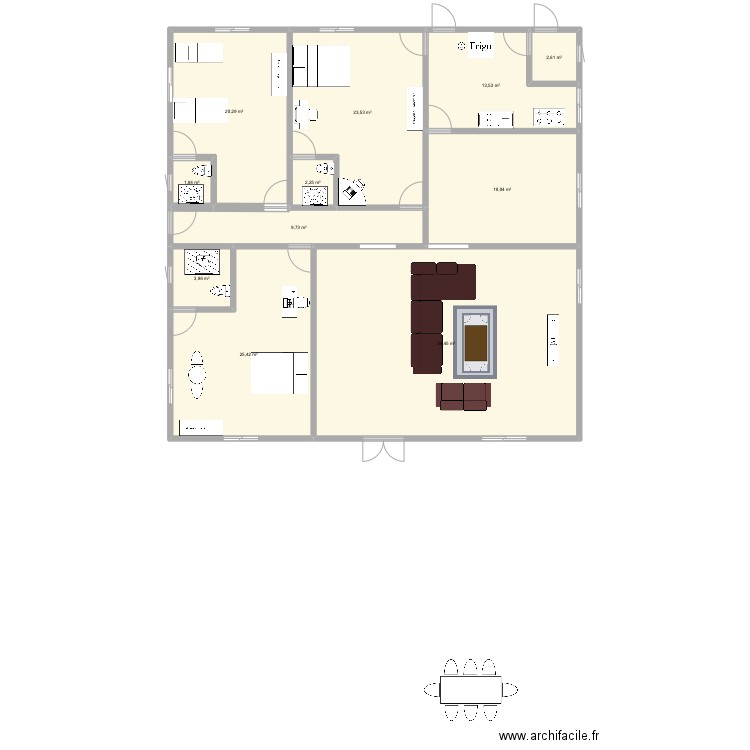 plan de 3 chambres salon avec salle à manger. Plan de 11 pièces et 179 m2