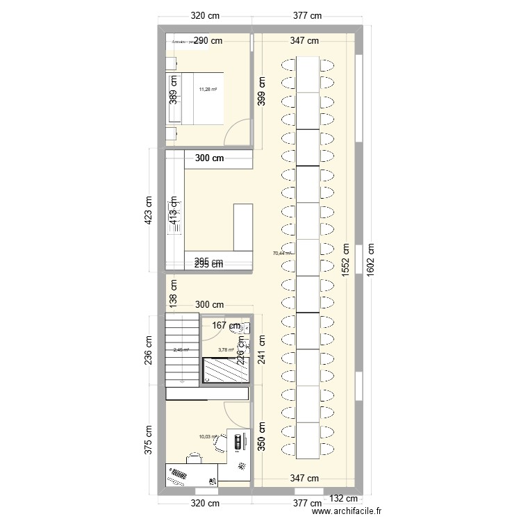 testu. Plan de 5 pièces et 98 m2