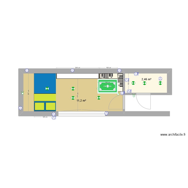 Chambre Cléa améngement. Plan de 2 pièces et 14 m2