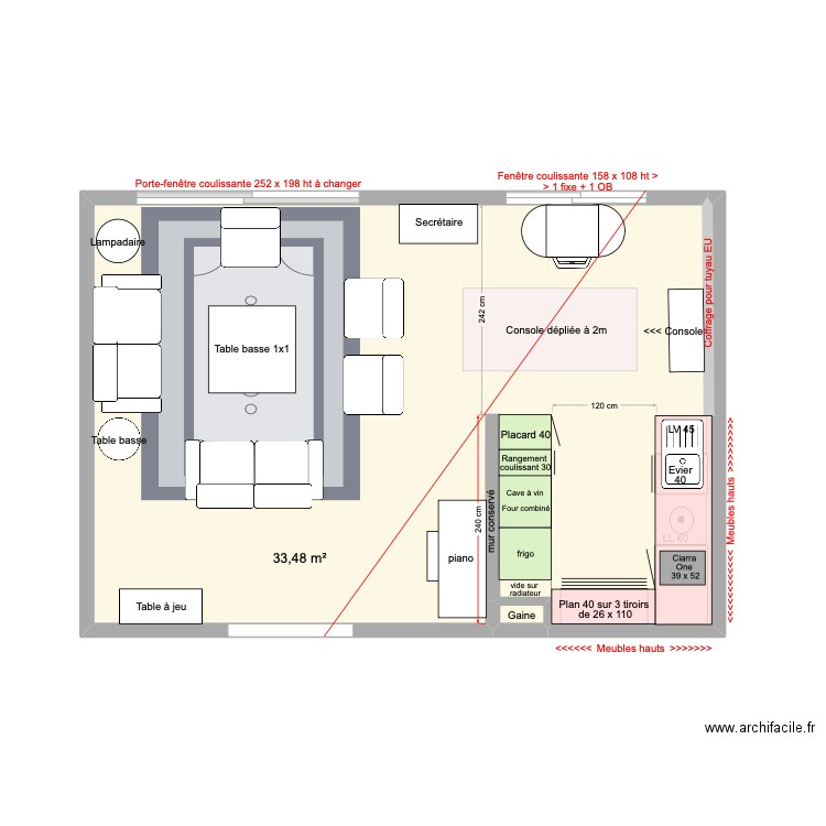 solution 240 x 240. Plan de 2 pièces et 34 m2