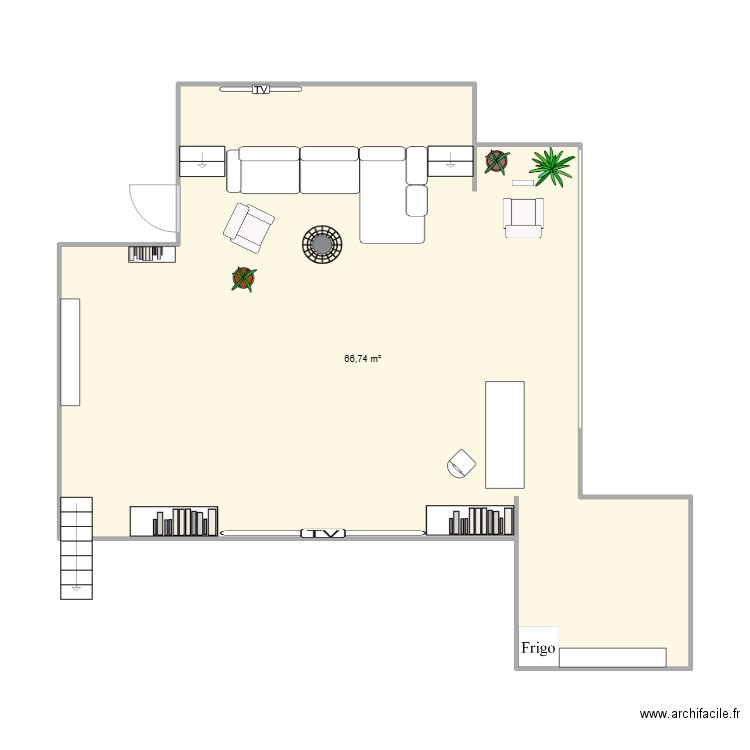 En apparté . Plan de 1 pièce et 67 m2