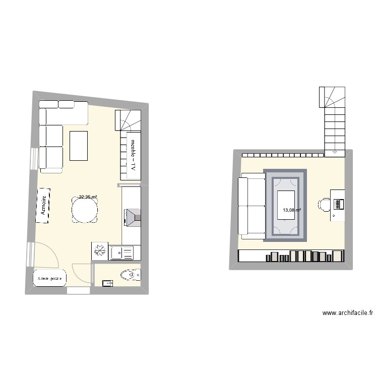 Maison Saint Sylvestre. Plan de 2 pièces et 35 m2