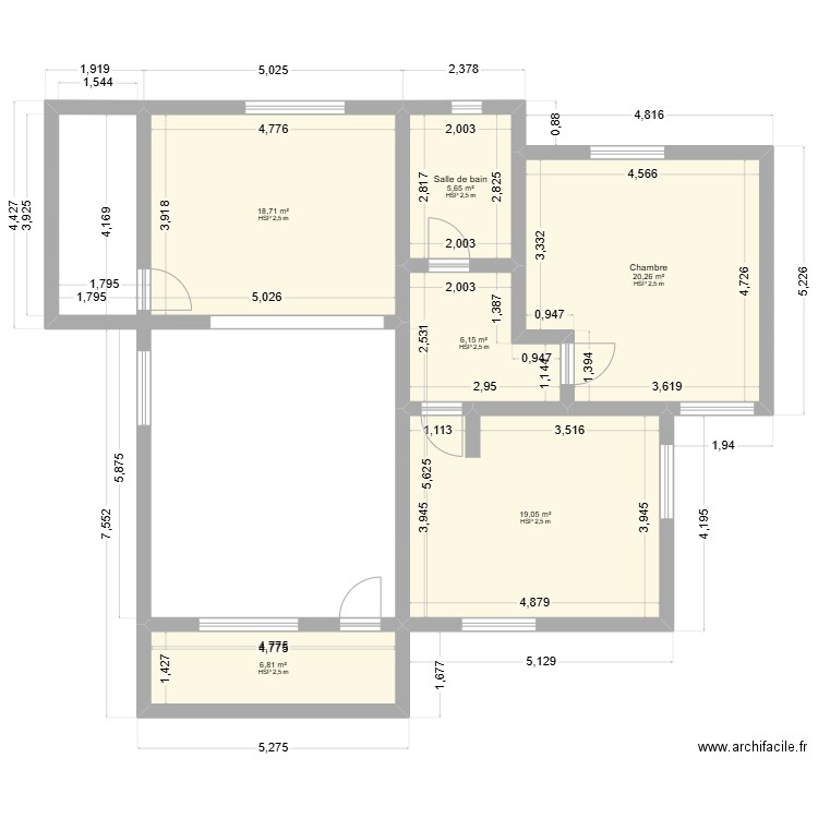 B k. Plan de 6 pièces et 107 m2