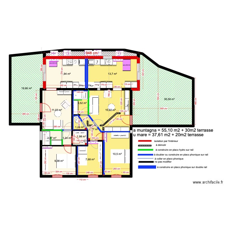 1er étage gîtes version 1. Plan de 17 pièces et 146 m2