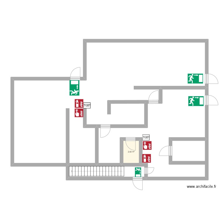 Corail salle/cuisine. Plan de 1 pièce et 2 m2