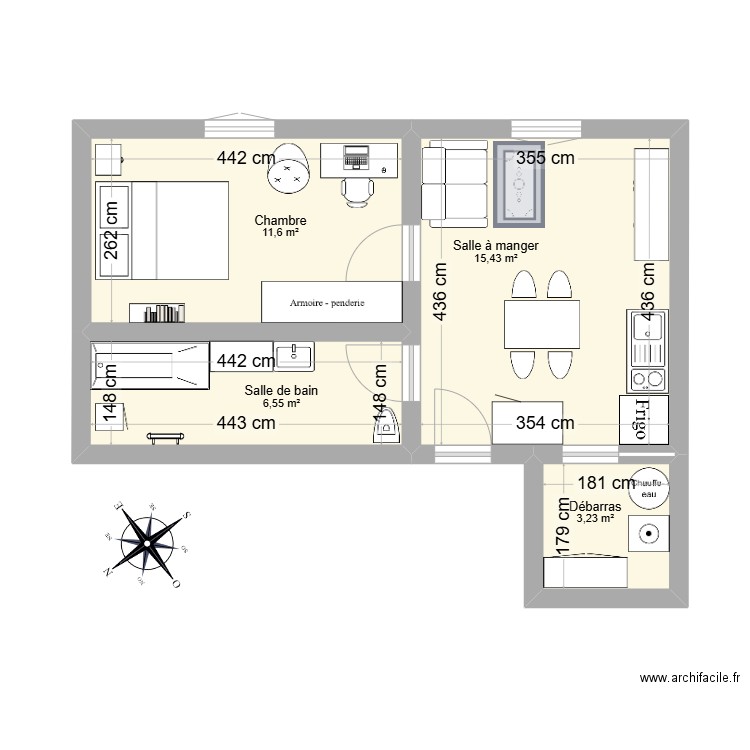 appart . Plan de 4 pièces et 37 m2