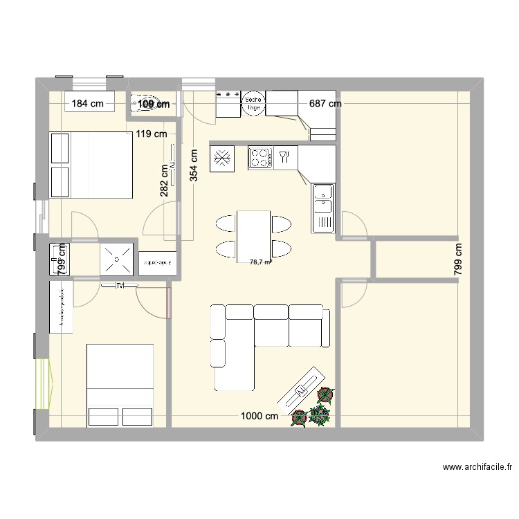 Bocca 80 v1. Plan de 2 pièces et 79 m2