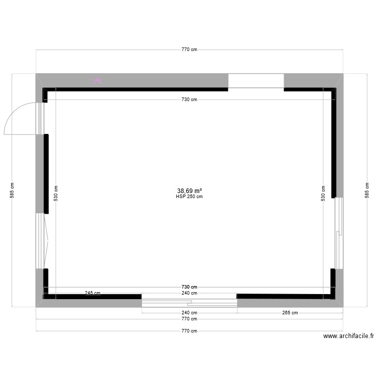 Plan 7,3m sans électricité étage. Plan de 1 pièce et 39 m2