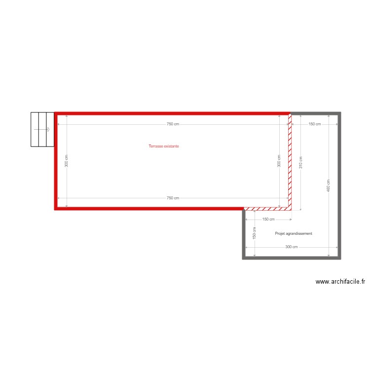 Terrasse . Plan de 2 pièces et 32 m2