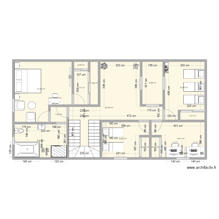 hamza 2. Plan de 14 pièces et 95 m2