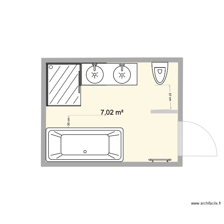 DIVES SDB motif 1. Plan de 1 pièce et 7 m2