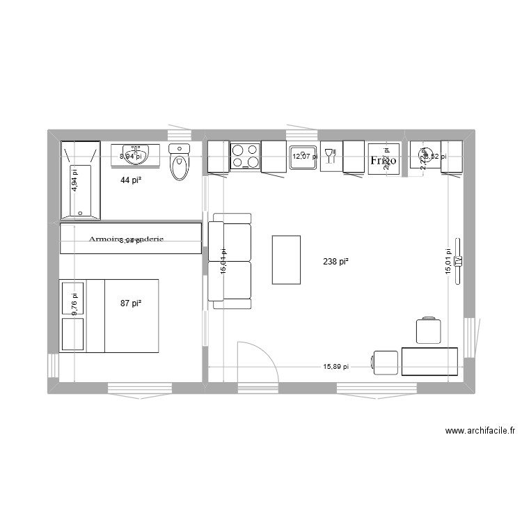 Maison de Jardin. Plan de 3 pièces et 34 m2