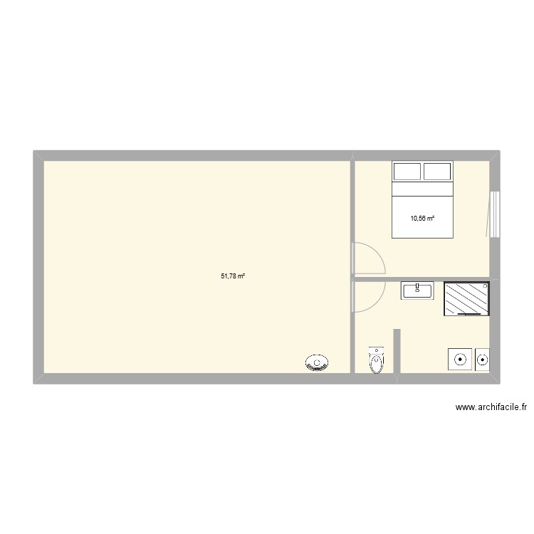 maison 6 x 12. Plan de 2 pièces et 62 m2