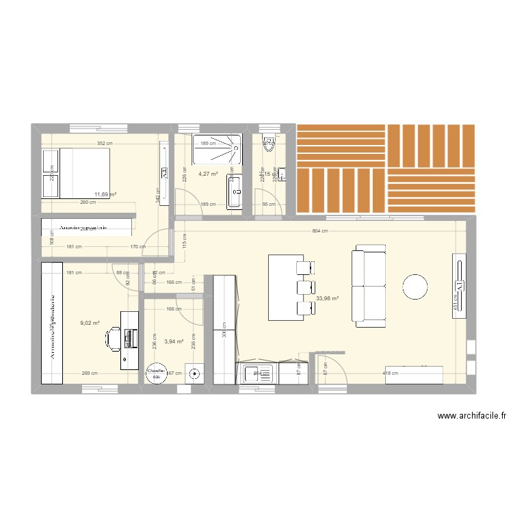 Habitation container F3 2 X 40 Pieds Hight + 1 X 20 Pieds Hight. Plan de 6 pièces et 65 m2