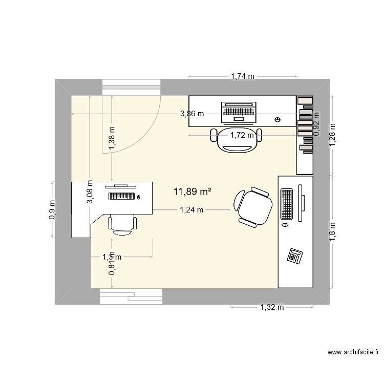 BUREAU DAGF MEUBLE. Plan de 1 pièce et 12 m2