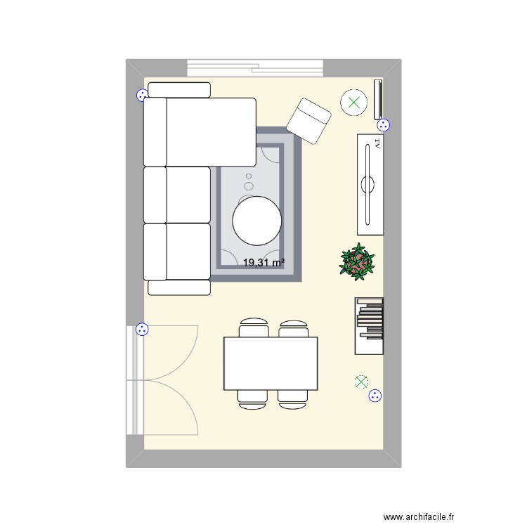 Salon V1. Plan de 1 pièce et 19 m2