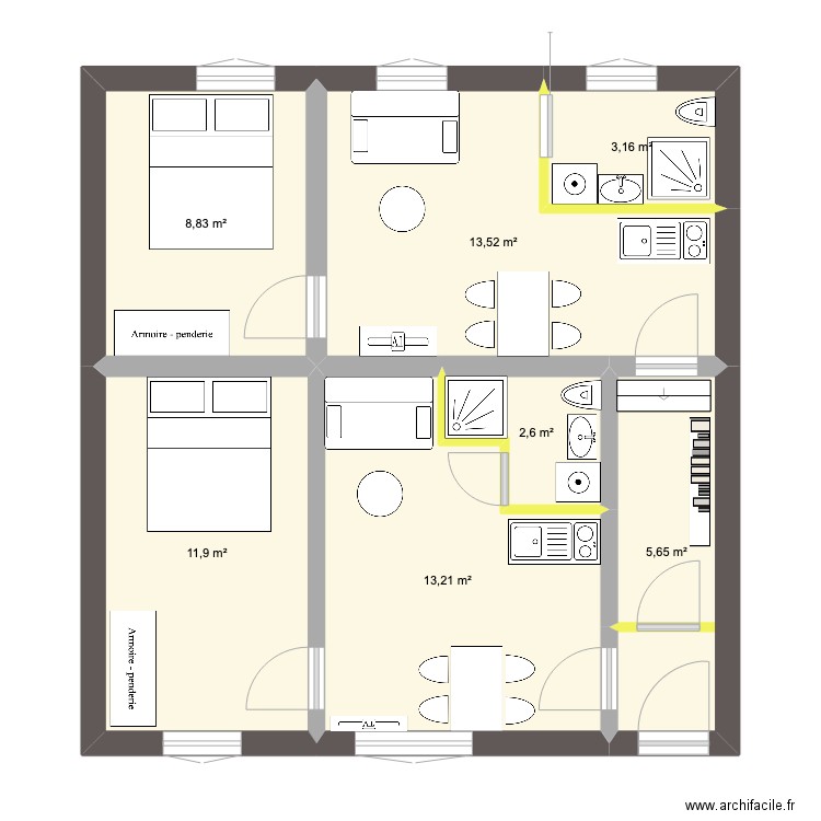 Plan Strasbourg version 3. Plan de 7 pièces et 59 m2