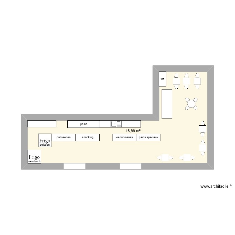 boulangerie . Plan de 1 pièce et 17 m2