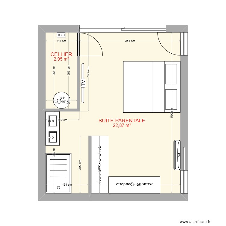 PONZIO SUITE PARENTALE. Plan de 2 pièces et 26 m2