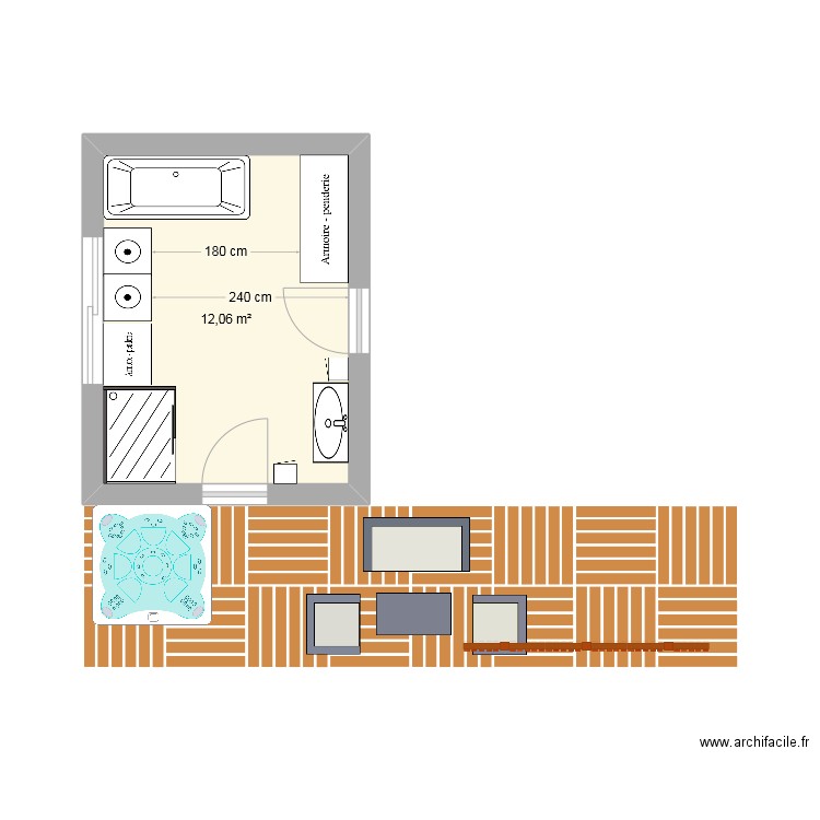 sdb . Plan de 1 pièce et 12 m2