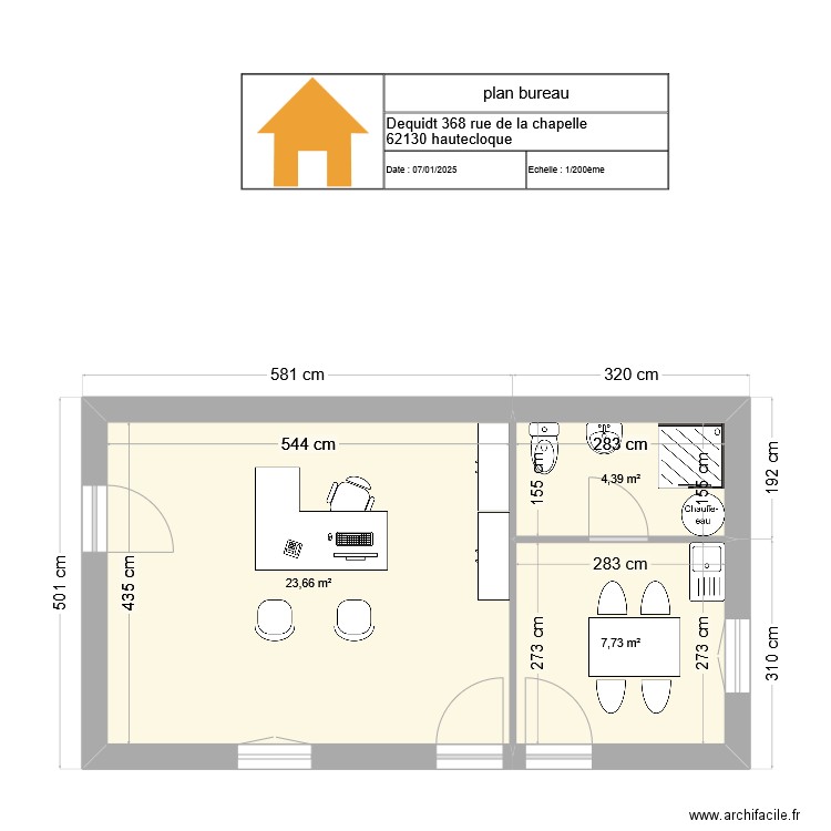  Dequidt. Plan de 3 pièces et 36 m2