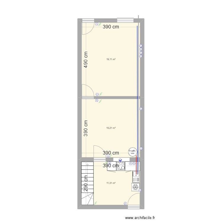 MLR. Plan de 3 pièces et 46 m2