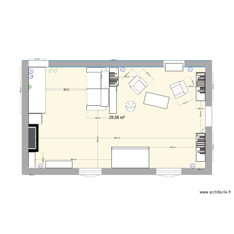 Salon. Plan de 1 pièce et 28 m2