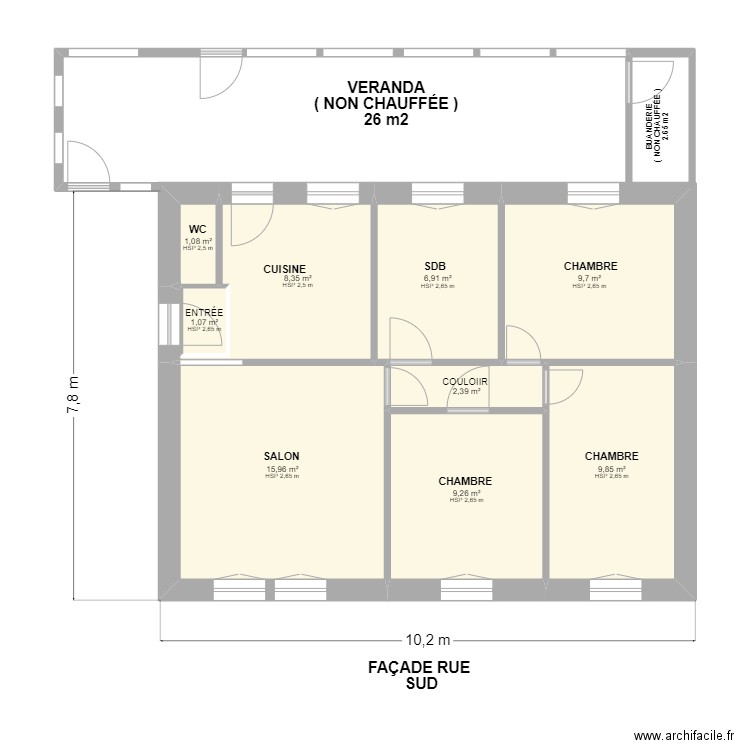 PLAN RDC 95. Plan de 9 pièces et 65 m2