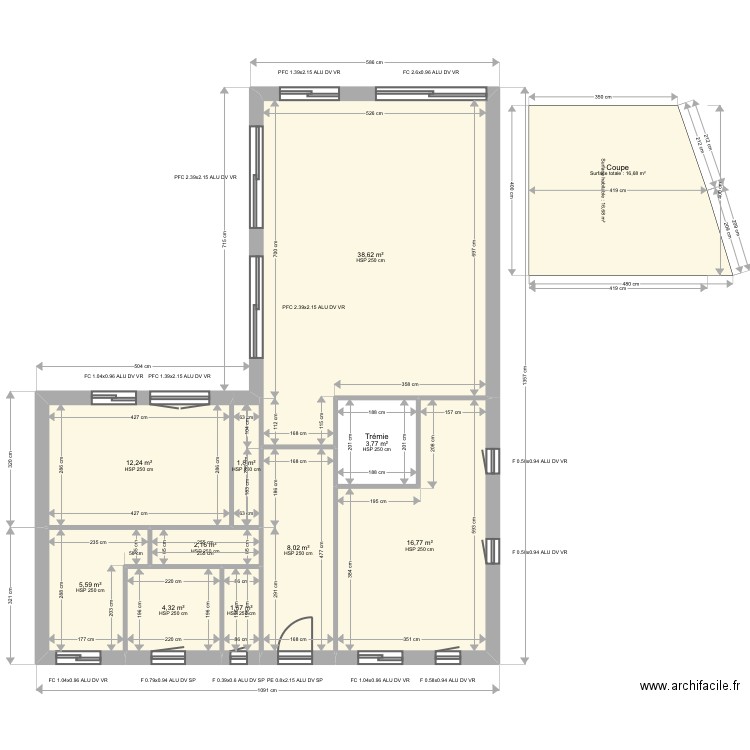 ML24014835. Plan de 21 pièces et 169 m2