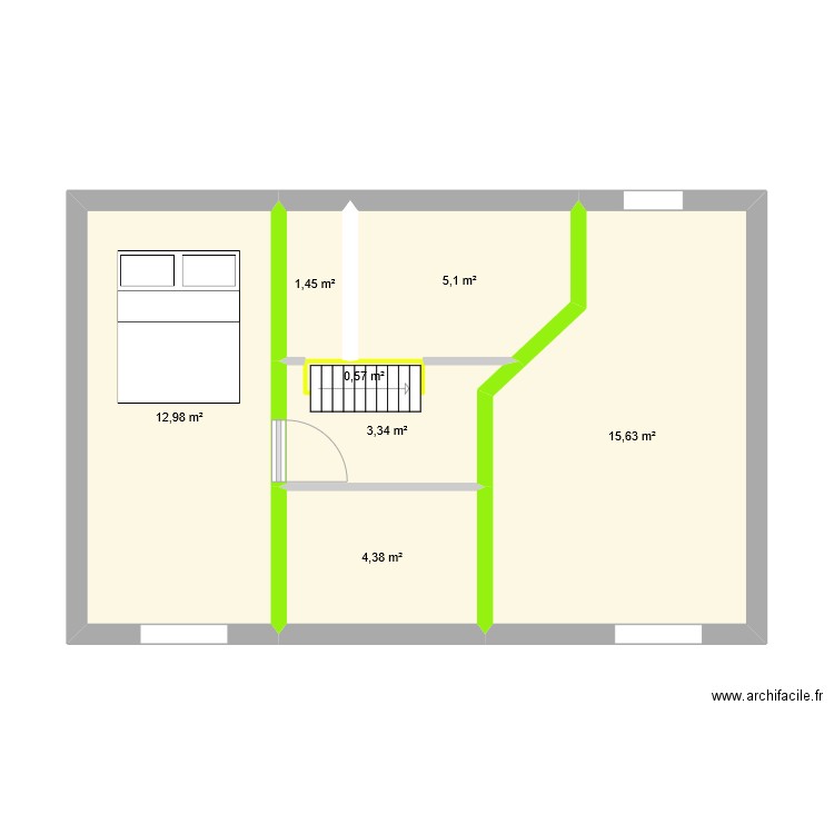 Etage bis. Plan de 7 pièces et 43 m2