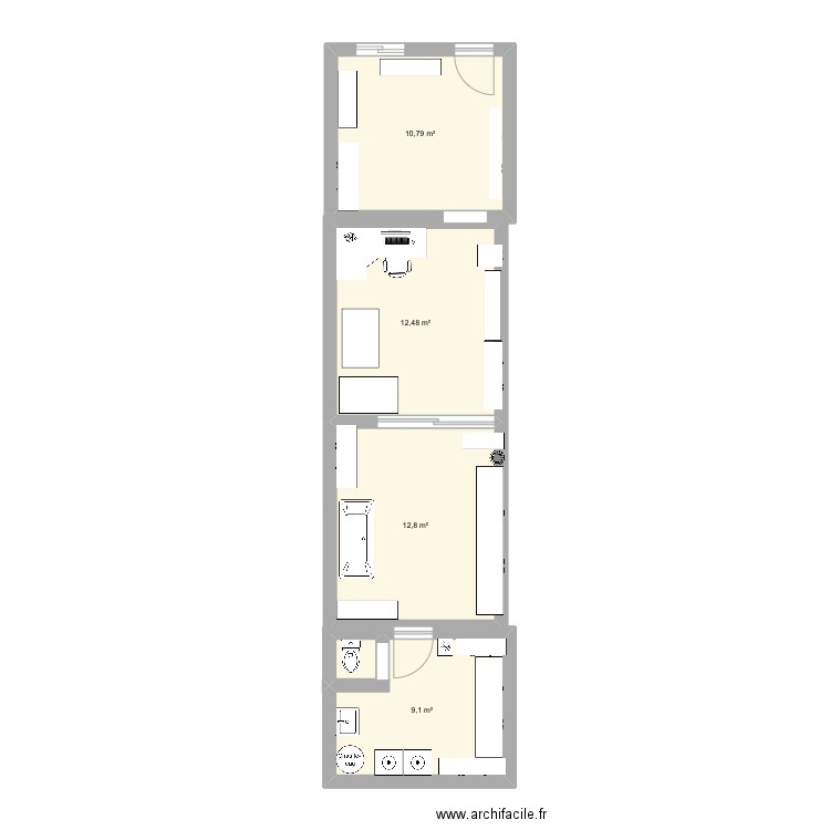 Plans du salon . Plan de 4 pièces et 45 m2