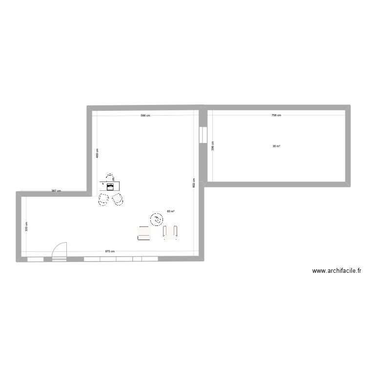 chalva. Plan de 2 pièces et 90 m2