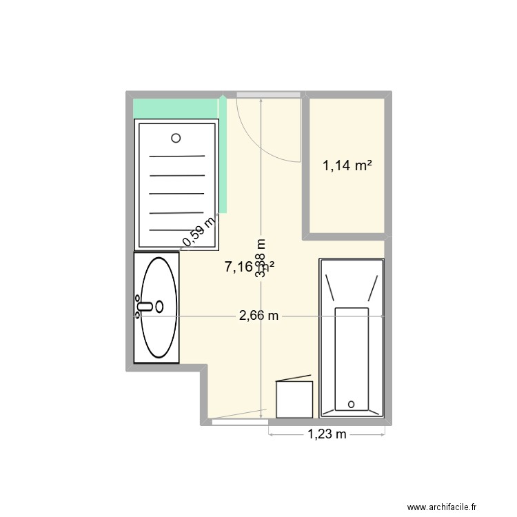 sdb bis. Plan de 2 pièces et 8 m2