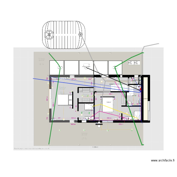 RDC Eau et évacuation V2. Plan de 6 pièces et 37 m2