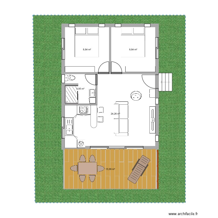 Huahine 1. Plan de 5 pièces et 62 m2