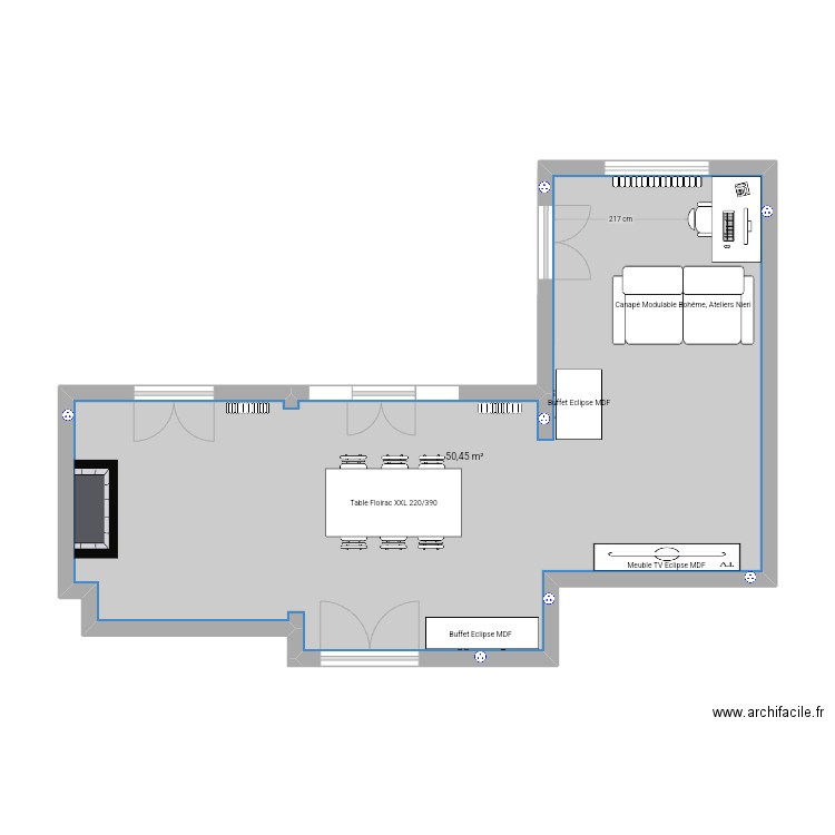 Salon Pavillon. Plan de 1 pièce et 50 m2