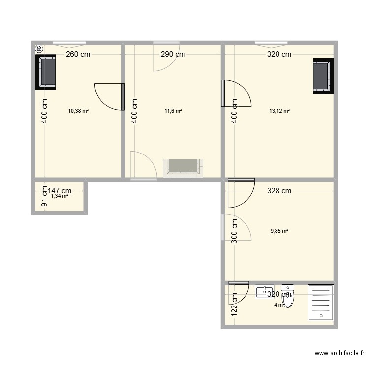 test&. Plan de 6 pièces et 48 m2