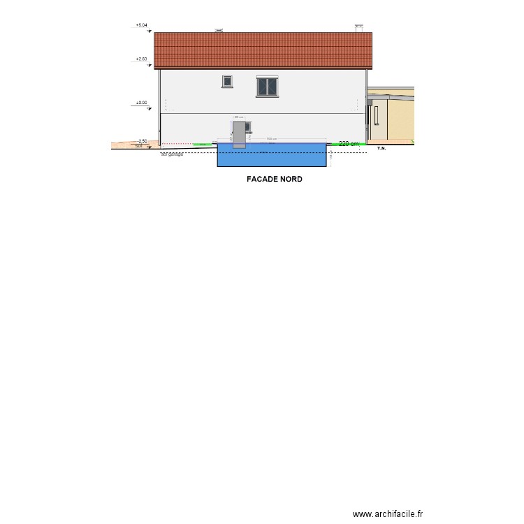 FACADE NORD  COUPE . Plan de 0 pièce et 0 m2