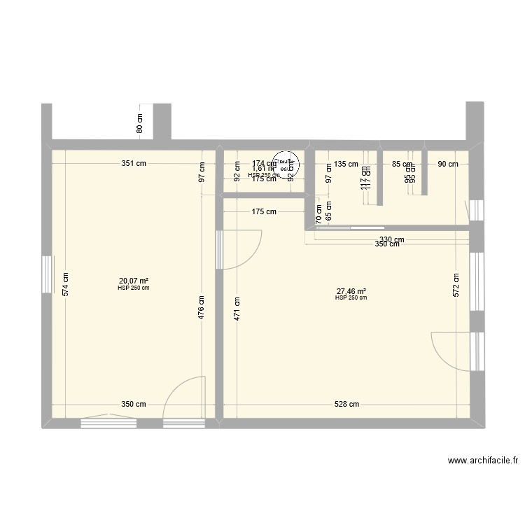 Extension . Plan de 3 pièces et 49 m2