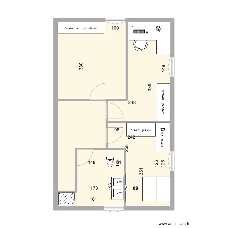 Le 1er étage. Plan de 5 pièces et 51 m2