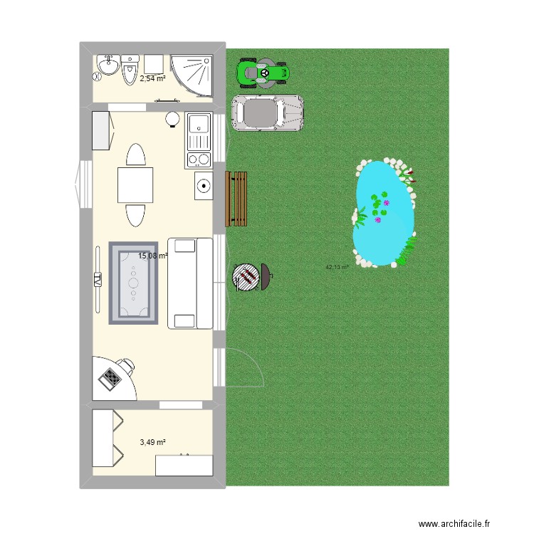 conteneur. Plan de 3 pièces et 21 m2