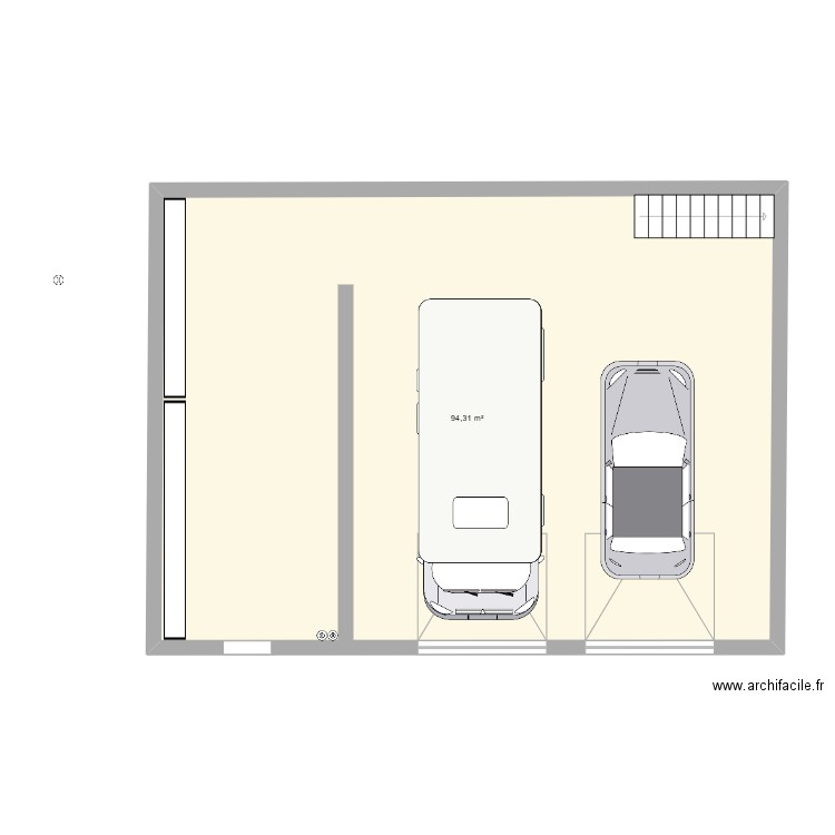 garage. Plan de 1 pièce et 94 m2