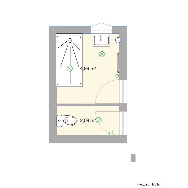 sdb james . Plan de 2 pièces et 7 m2