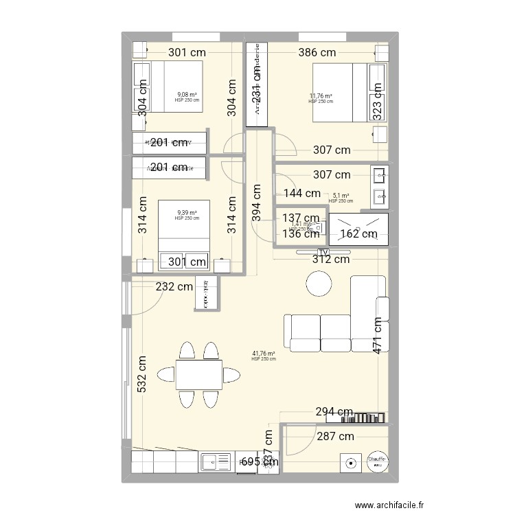 Pintard . Plan de 6 pièces et 79 m2