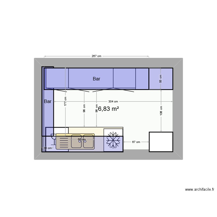 BAR. Plan de 1 pièce et 7 m2