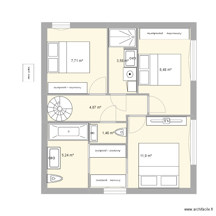 trinite 1er 4em projet. Plan de 7 pièces et 43 m2