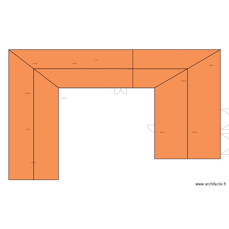 plan en U des namoureux. Plan de 12 pièces et 196 m2