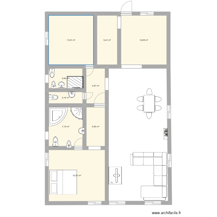 PLAN_JL. Plan de 9 pièces et 65 m2