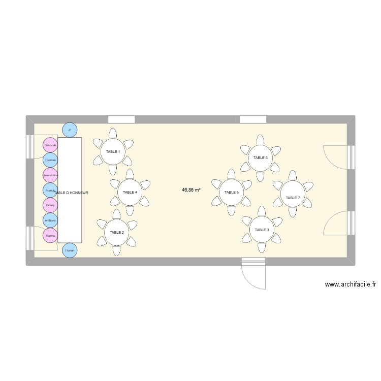 plan de table 2. Plan de 1 pièce et 47 m2